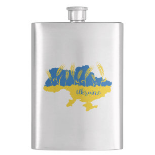 Ukraine typography and wheat ear on Ukrainian flag Hip Flask