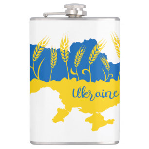 Ukraine typography and wheat ear on Ukrainian flag Hip Flask