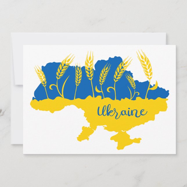 Ukraine typography and wheat ear on Ukrainian flag Invitation (Front)