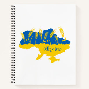 Ukraine typography and wheat ear on Ukrainian flag Notebook