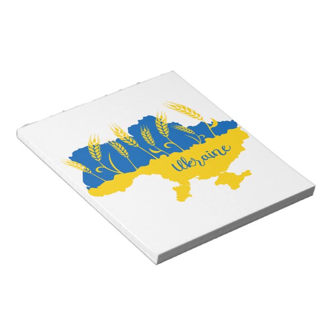 Ukraine typography and wheat ear on Ukrainian flag Notepad (Angled)