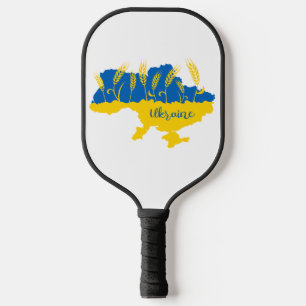 Ukraine typography and wheat ear on Ukrainian flag Pickleball Paddle