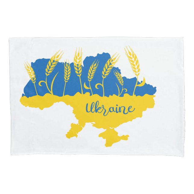 Ukraine typography and wheat ear on Ukrainian flag Pillowcase (Front)