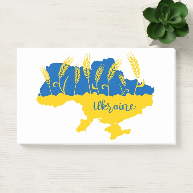 Ukraine typography and wheat ear on Ukrainian flag Post-it Notes (Office)
