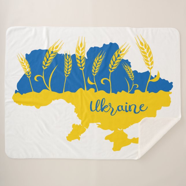 Ukraine typography and wheat ear on Ukrainian flag Sherpa Blanket (Front (Horizontal))