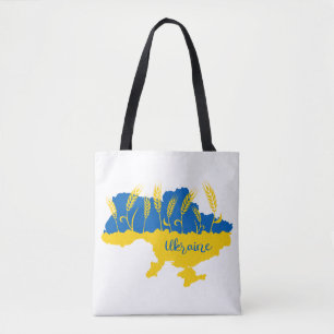Ukraine typography and wheat ear on Ukrainian flag Tote Bag