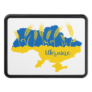 Ukraine typography and wheat ear on Ukrainian flag Trailer Hitch Cover