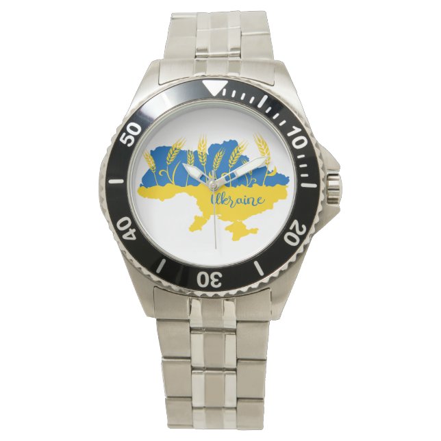 Ukraine typography and wheat ear on Ukrainian flag Watch (Front)