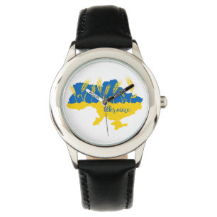 Ukraine typography and wheat ear on Ukrainian flag Watch