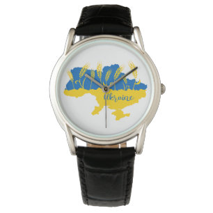 Ukraine typography and wheat ear on Ukrainian flag Watch