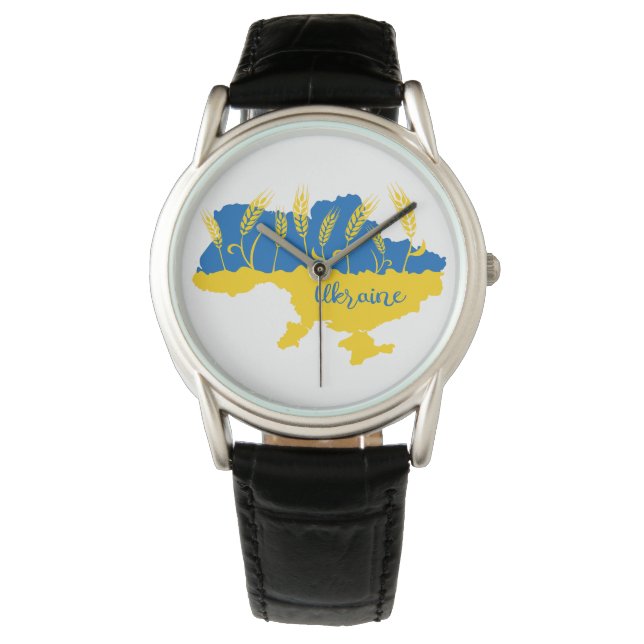 Ukraine typography and wheat ear on Ukrainian flag Watch (Front)