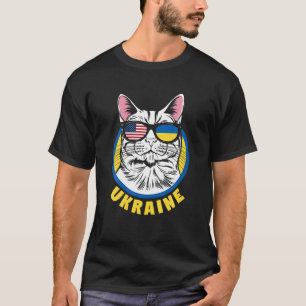Ukraine Ukrainian American USA Flag Cat Sunglasses T-Shirt
