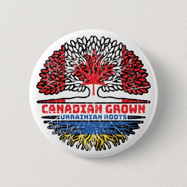 Ukraine Ukrainian Canadian Canada Tree Roots Flag 2 Inch Round Button (Front)