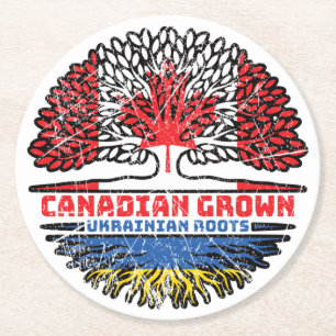 Ukraine Ukrainian Canadian Canada Tree Roots Flag Round Paper Coaster
