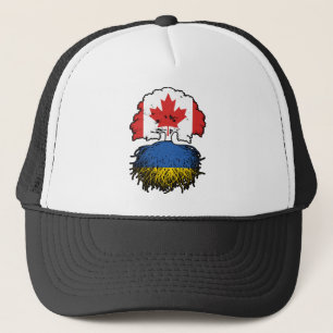 Ukraine Ukrainian Canadian Canada Tree Roots Flag Trucker Hat