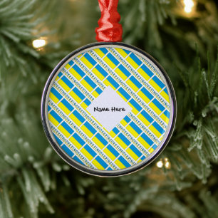 Ukraine Ukrainian Flag Tiled Personalized  Metal Ornament