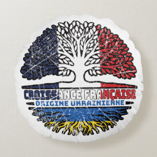 Ukraine Ukrainian French France Tree Roots Flag Round Pillow