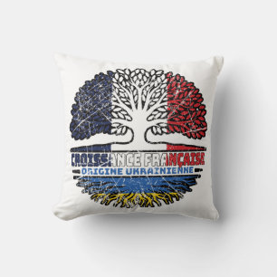Ukraine Ukrainian French France Tree Roots Flag Throw Pillow