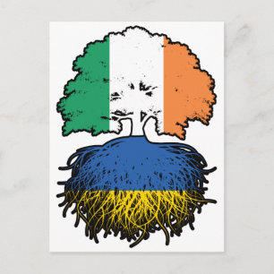 Ukraine Ukrainian Irish Ireland Tree Roots Flag Postcard