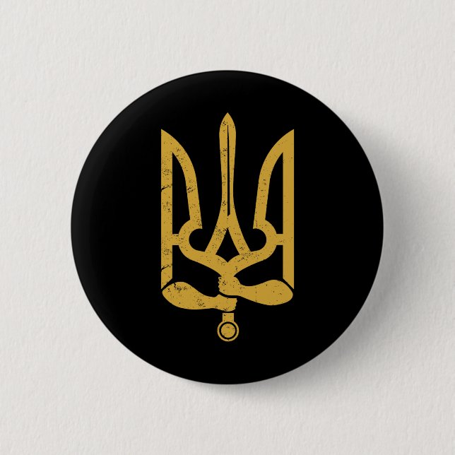 Ukraine Ukrainian Kiew Trysub Flag 10  2 Inch Round Button (Front)