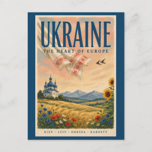 Ukraine Ukrainian Landscape Illustration Travel Postcard