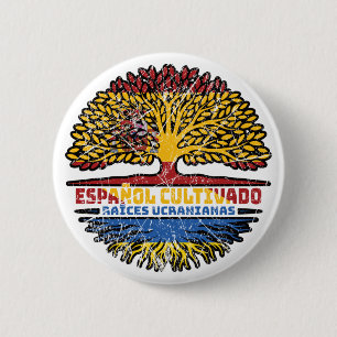 Ukraine Ukrainian Spain Spanish Tree Roots Flag 2 Inch Round Button