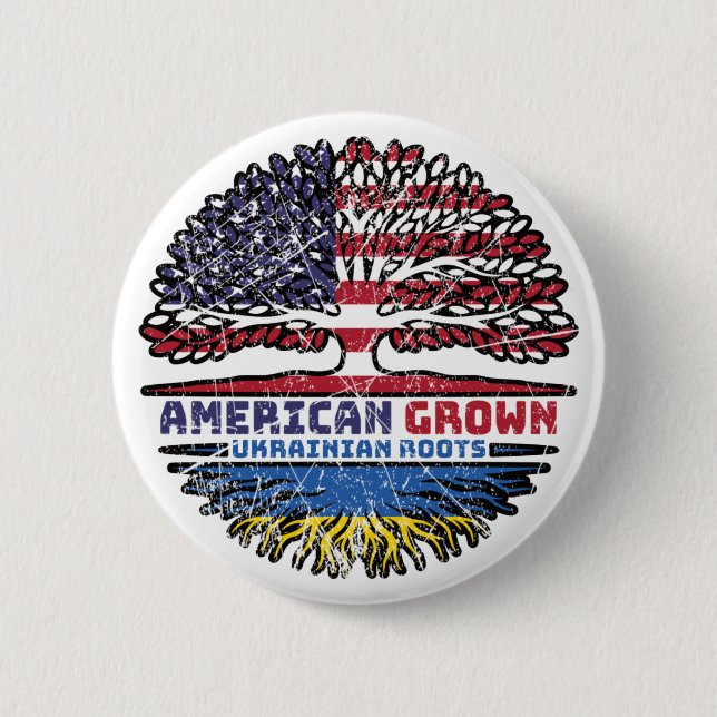 Ukraine Ukrainian US American USA United States 2 Inch Round Button (Front)