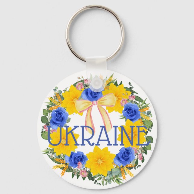 Ukraine Ukrainian Wreath Flowers Faith Hope Keychain (Front)