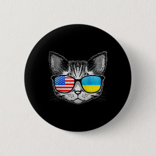 Ukraine Us Flag Roots Cat Ukrainian American  2 Inch Round Button