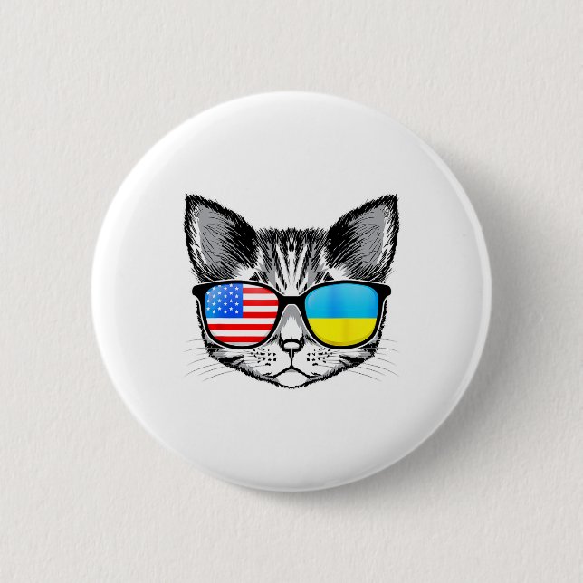 Ukraine Us Flag Roots Cat Ukrainian American For M 2 Inch Round Button (Front)