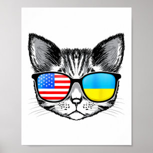 Ukraine Us Flag Roots Cat Ukrainian American For M Poster
