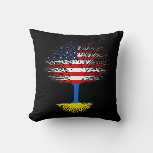 Ukraine USA America Flag Ukrainian Roots US Citize Throw Pillow
