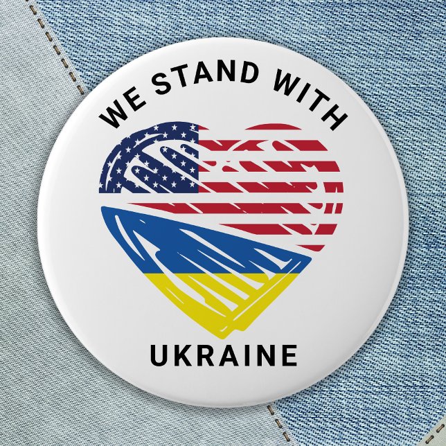 Ukraine USA American Flag Heart Ukrainian Support 2 Inch Round Button (Creator Uploaded)