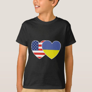 Ukraine Usa Flag Twin Heart T Shirt For Ukrainian