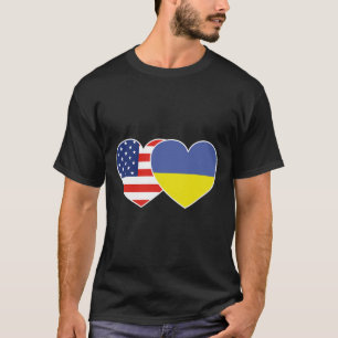 Ukraine Usa Flag Twin Heart T Shirt For Ukrainian 