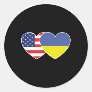 Ukraine Usa Flag Twin Heart T Shirt For Ukrainian  Classic Round Sticker