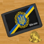 Ukraine Wallet, Patriotic Ukrainian Flag Fashion Trifold Wallet<br><div class="desc">Patriotic Ukraine fashion wallet featuring Ukrainian flag and Ukraine republic emblem on black background.</div>