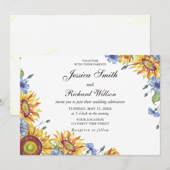 Ukraine Watercolor Wedding Invitation (Front/Back)