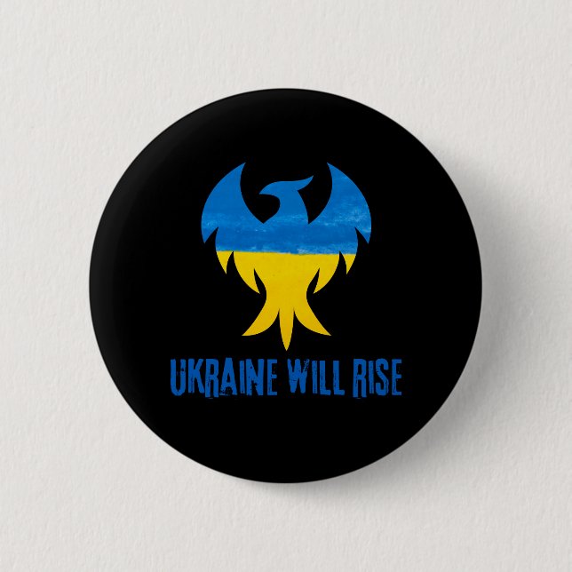 Ukraine Will Rise Phoenix Bird 2 Inch Round Button (Front)