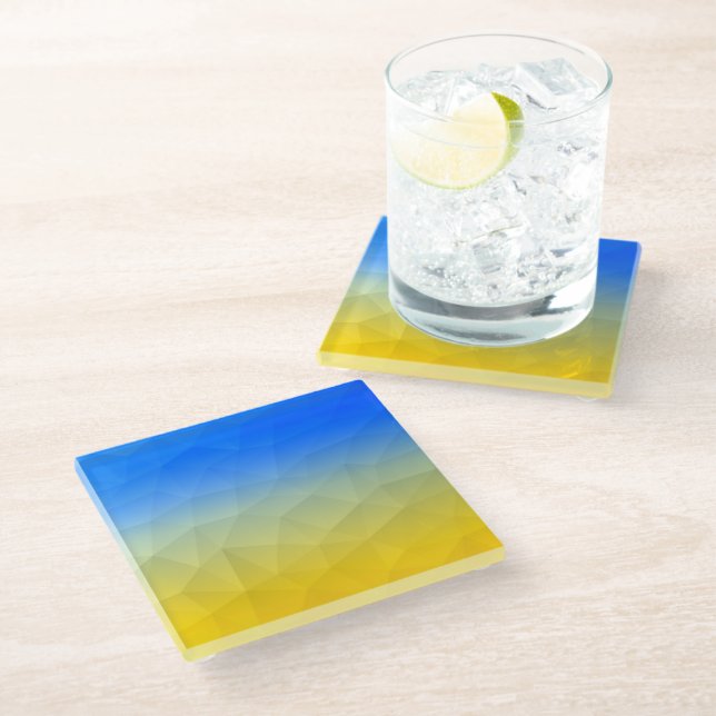 Ukraine yellow blue geometric mesh pattern glass coaster (Angled)