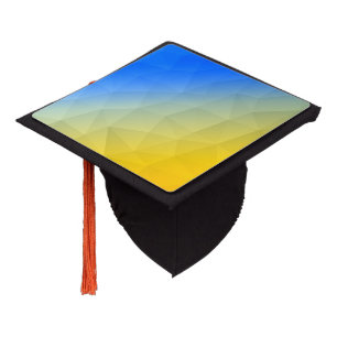 Ukraine yellow blue geometric mesh pattern graduation cap topper