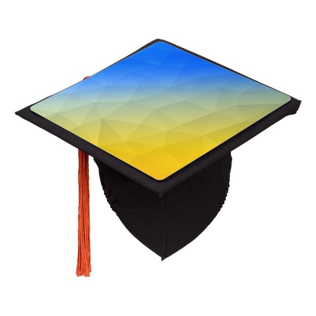 Ukraine yellow blue geometric mesh pattern graduation cap topper (Angled)