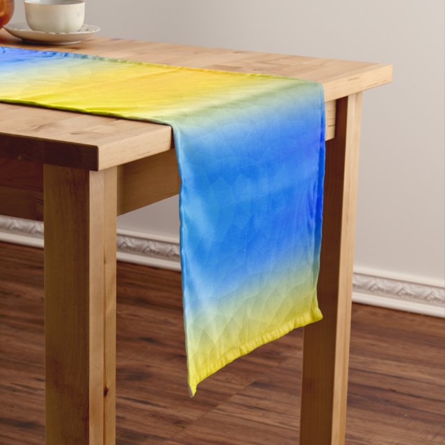 Ukraine yellow blue geometric mesh pattern short table runner (In Situ)