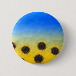 Ukraine yellow blue geometry mesh pattern Flowers 2 Inch Round Button