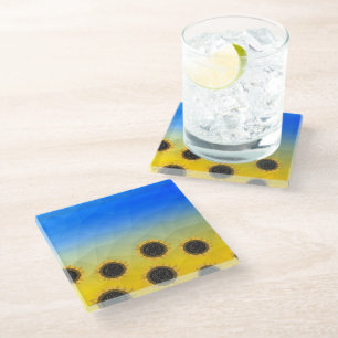 Ukraine yellow blue geometry mesh pattern Flowers Glass Coaster