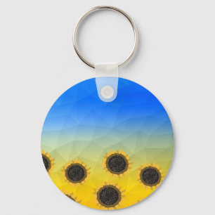 Ukraine yellow blue geometry mesh pattern Flowers Keychain