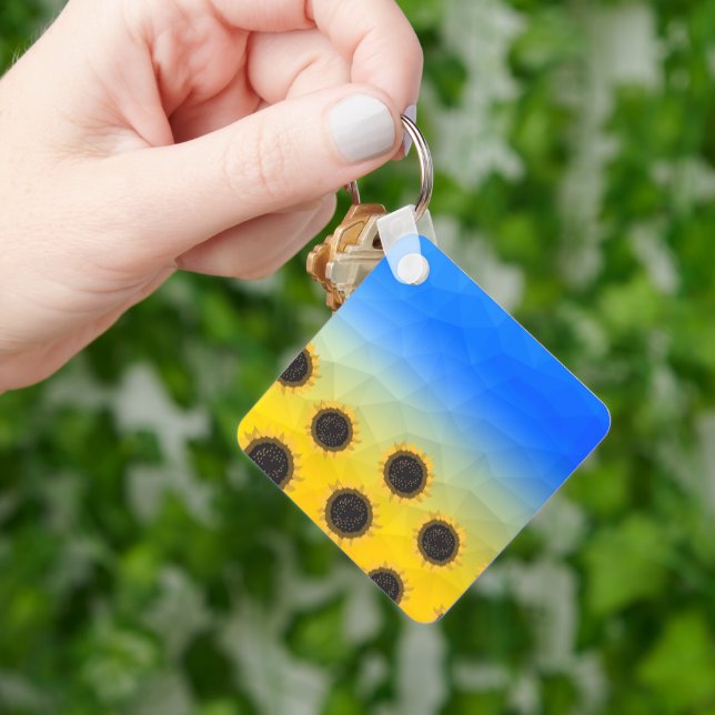 Ukraine yellow blue geometry mesh pattern Flowers Keychain (Hand)