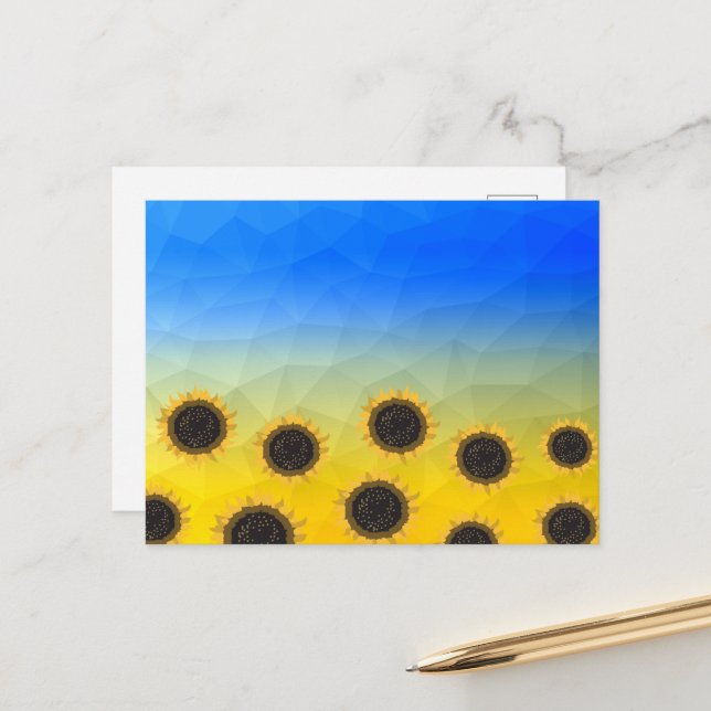 Ukraine yellow blue geometry mesh pattern Flowers Postcard (Front/Back In Situ)