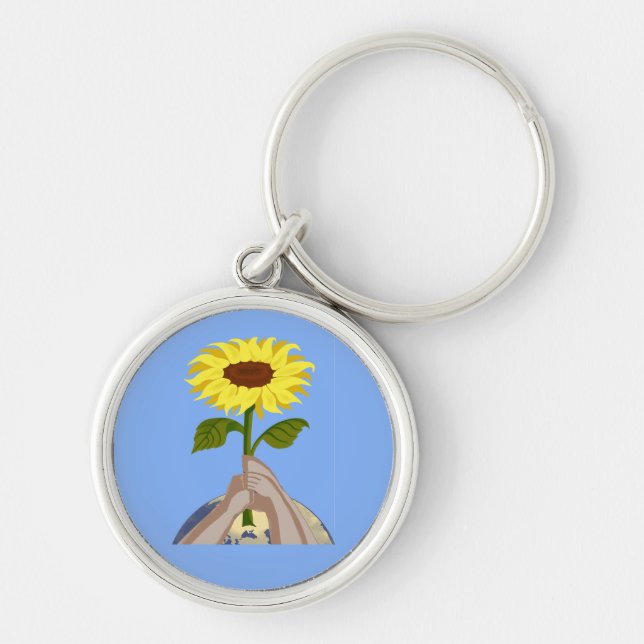 Ukraine " yellow blue" peace sunflower colourful  keychain (Front)