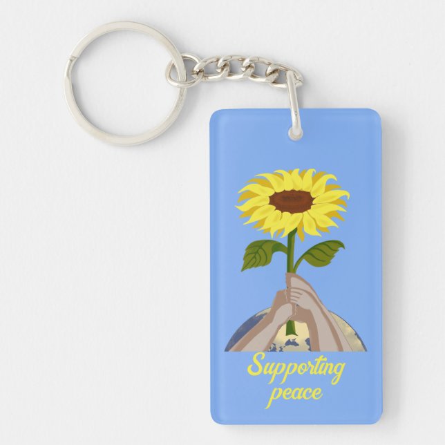 Ukraine " yellow blue" peace sunflower colourful  keychain (Front)